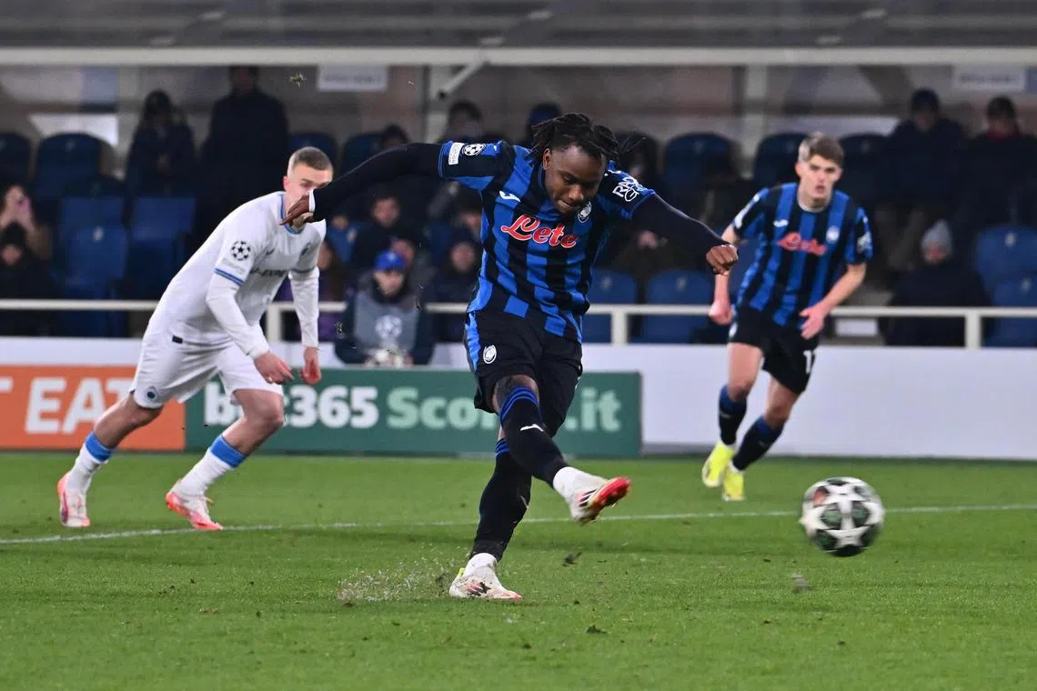 Atalanta's Ademola Lookman missing from the penalty spot during the Champions League play-off second leg against Club Brugge at the Bergamo Stadium on Feb 18.