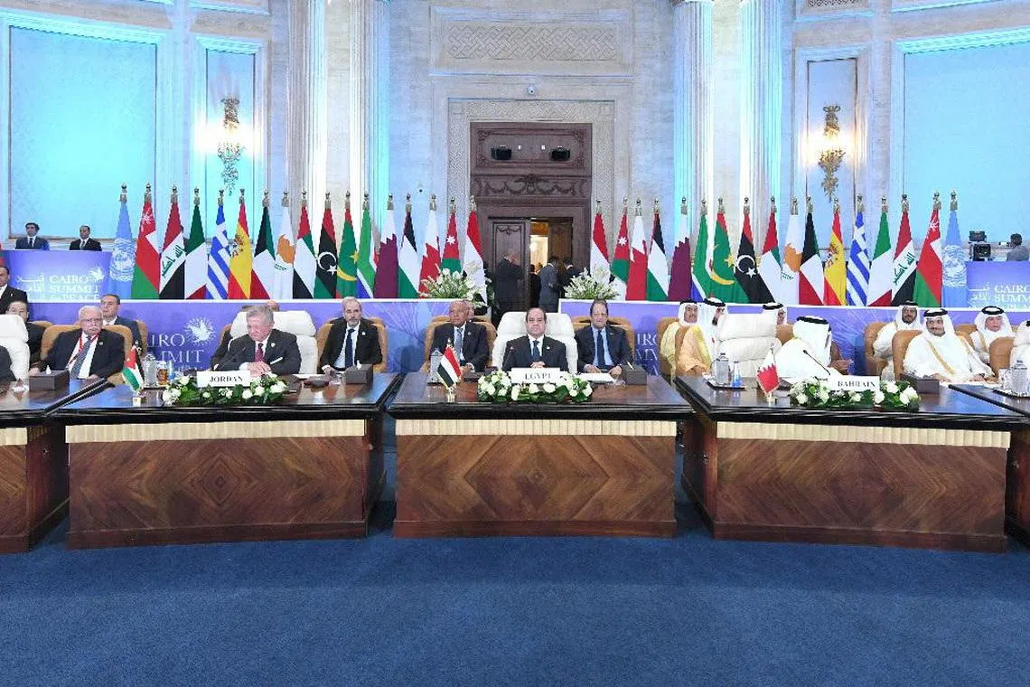 Egyptian President Abdel Fattah al-Sisi and other leaders attend the Cairo international summit for peace.