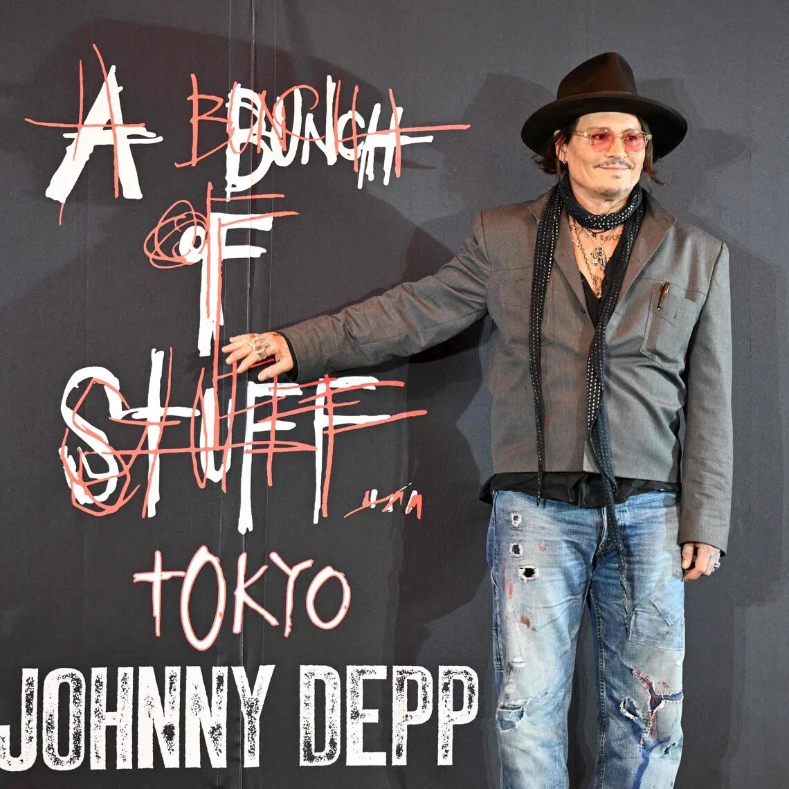US actor Johnny Depp poses at his art exhibition titled A Bunch Of Stuff in Tokyo on Nov 27, 2025. 