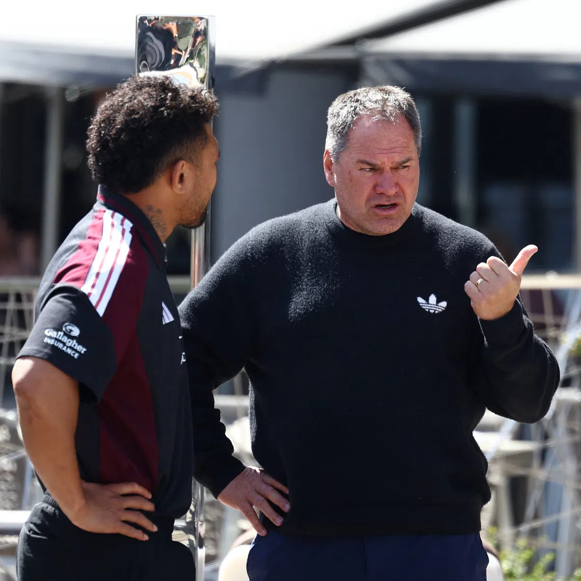 Rugby Union - New Zealand Press Conference - Sandton Sun and Towers, Johannesburg, South Africa - August 21, 2026  New Zealand's Ardie Savea and head coach Dave Rennie before the press conference REUTERS/Siphiwe Sibeko