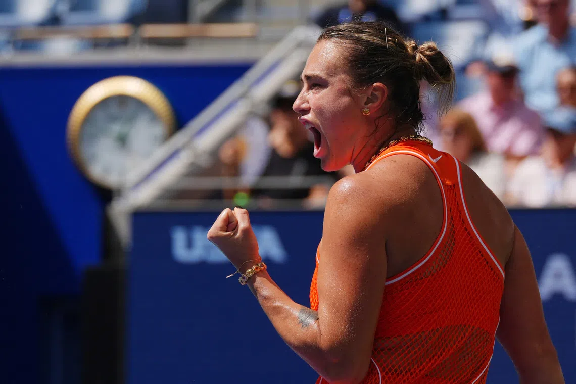 Tennis - U.S. Open - Flushing Meadows, New York, United States - August 31, 2026 Belarus' Aryna Sabalenka celebrates during her first round match against Colombia's Camila Osorio IMAGN IMAGES via Reuters/Robert Deutsch
