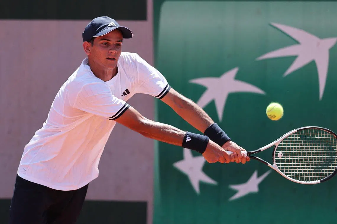 Tennis - French Open - Roland Garros, Paris, France - May 25, 2026 Spain's Rafael Jodar in action during his first round match against Aleksandar Kovacevic of the U.S. REUTERS/Stephane Mahe
