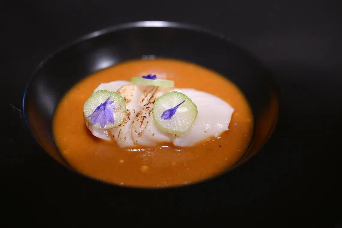 Private chef Ilya Nur Fadhly puts a modern spin on paceri but serves it saucy, cold, and with torched scallop.