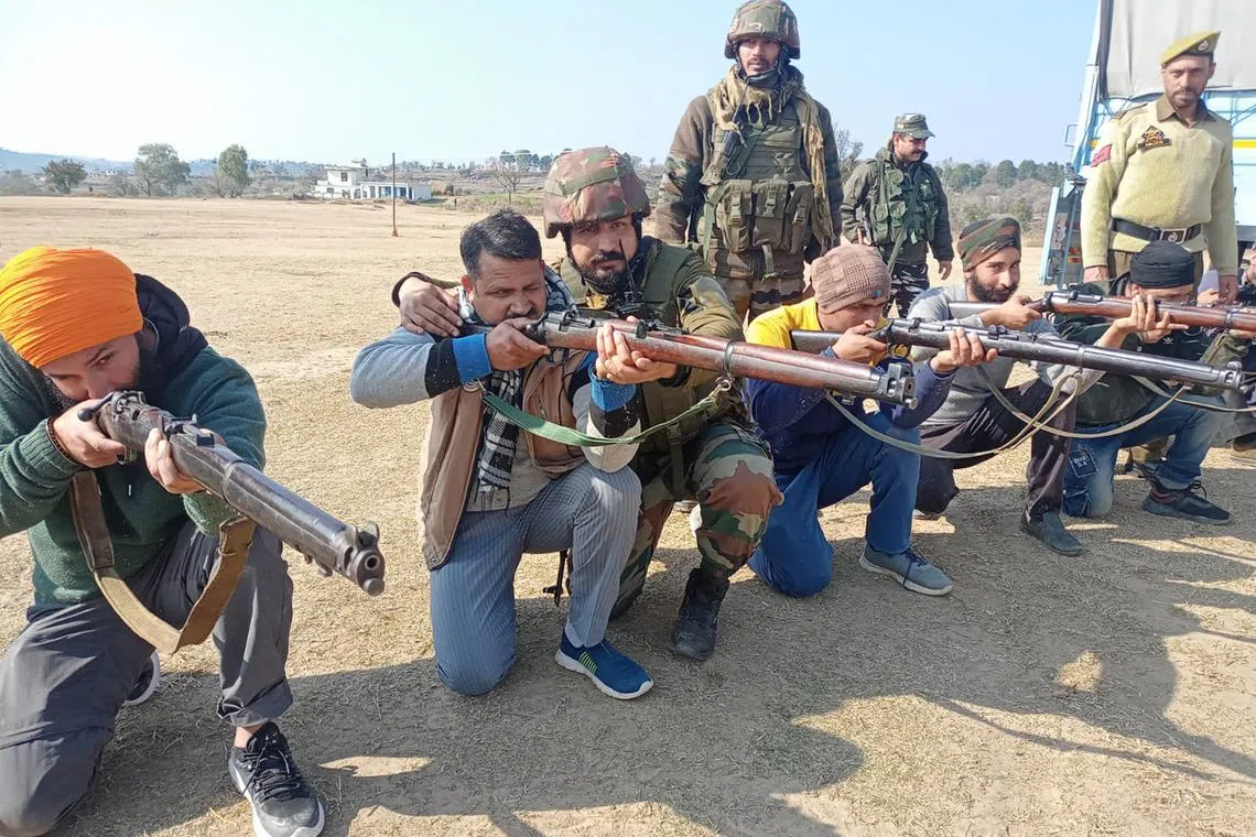Village Defence Committee members being trained by Indian Army and Jammu and Kashmir Police in Jammu's Rajouri district on Jan 15.