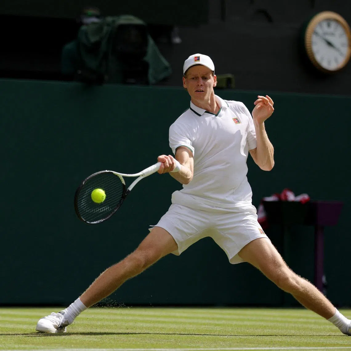 Tennis - Wimbledon - All England Lawn Tennis and Croquet Club, London, Britain - July 1, 2026 Italy's Jannik Sinner in action during his second round match against Portugal's Nuno Borges REUTERS/Marko Djurica