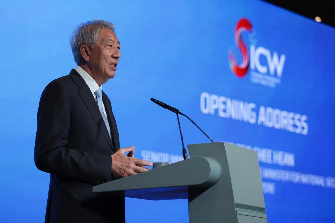Senior Minister Teo Chee Hean delivers his opening address at the SICW, held at Marina Bay Sands Expo and Convention Centre on Oct 16.