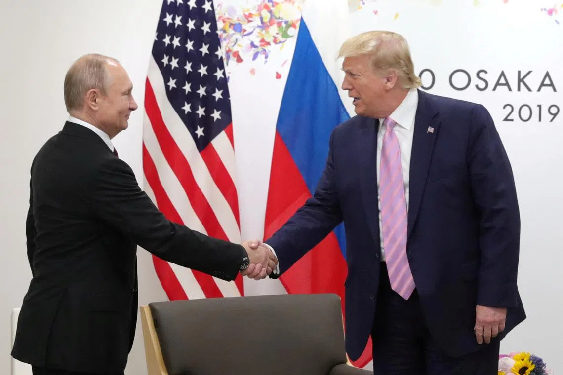 Russia's President Vladimir Putin meets with then US President Donald Trump during on the sidelines of the G20 summit in June 2019.