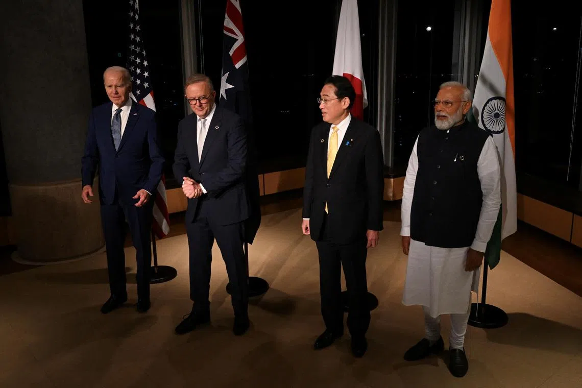 US President Joe Biden participates in a Quad Leaders' meeting with Prime Minister Fumio Kishida of Japan, Prime Minister Narendra Modi of India, and Prime Minister Anthony Albanese of Australia, on May 20, 2023, in Hiroshima, Japan.