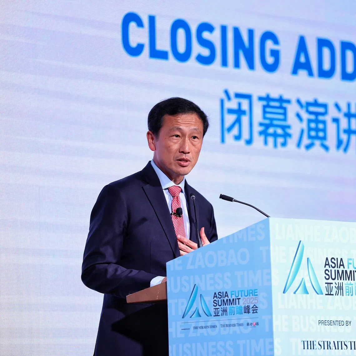 Coordinating Minister for Social Policies and Minister for Health Ong Ye Kung delivering a speech at the Asia Future Summit on Oct 9.