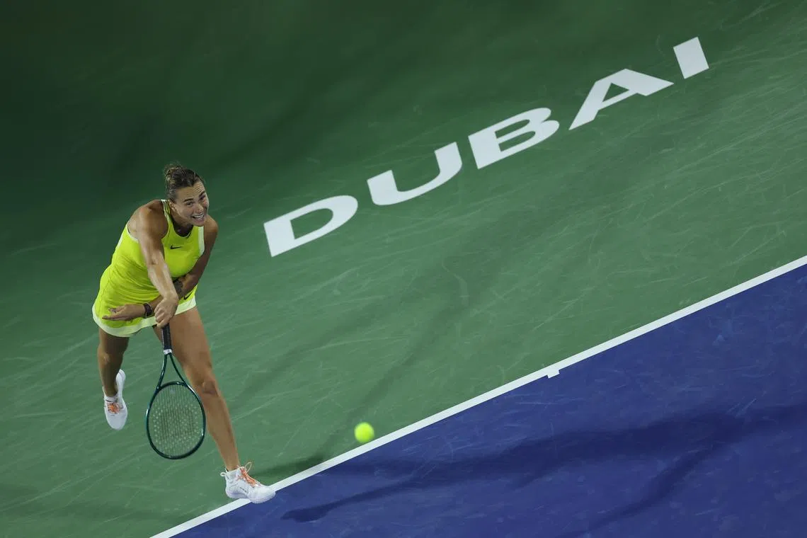 Aryna Sabalenka of Belarus taking on Clara Tauson of Denmark in her second match in Dubai. She lost 6-3, 6-2.