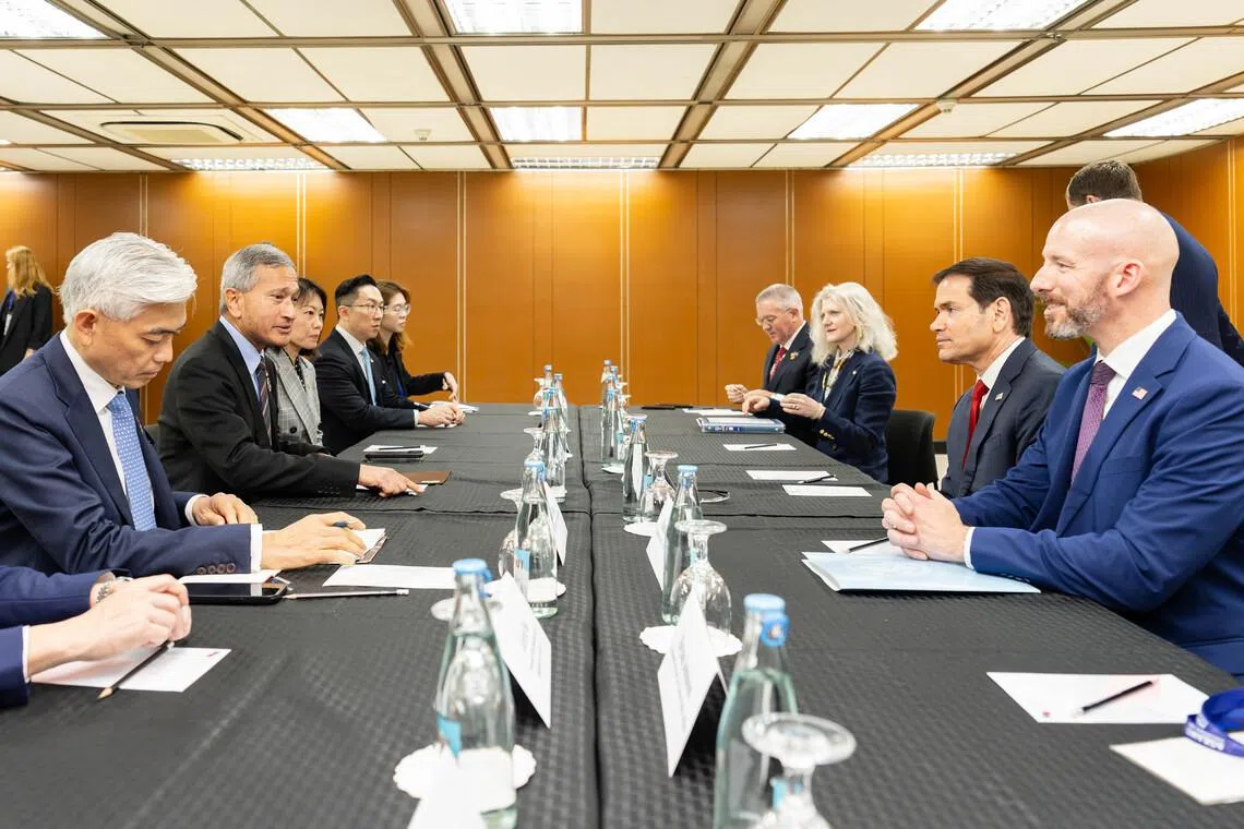 Foreign Minister Vivian Balakrishnan in a bilateral meeting with US Secretary of State Marco Rubio on the sidelines of the ASEAN Foreign Ministers’ Meeting in Manila on July 23.