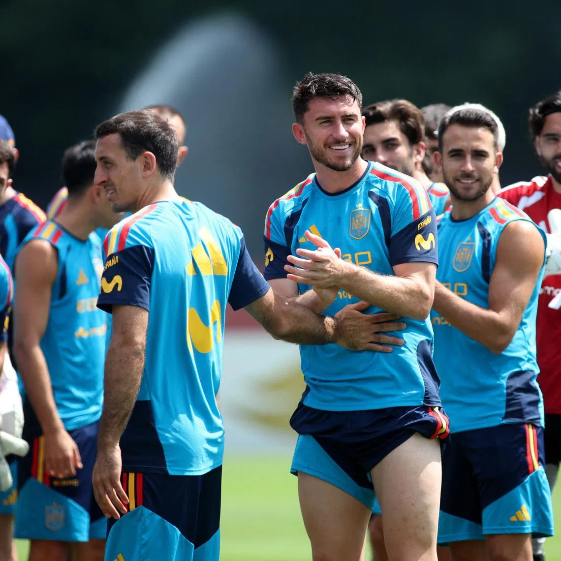 Soccer Football - FIFA World Cup 2026 - Spain Training - Baylor School, Chattanooga, Tennessee, U.S. - June 11, 2026  Spain's Aymeric Laporte, Mikel Oyarzabal and Eric Garcia during training IMAGN IMAGES via Reuters/Brett Davis
