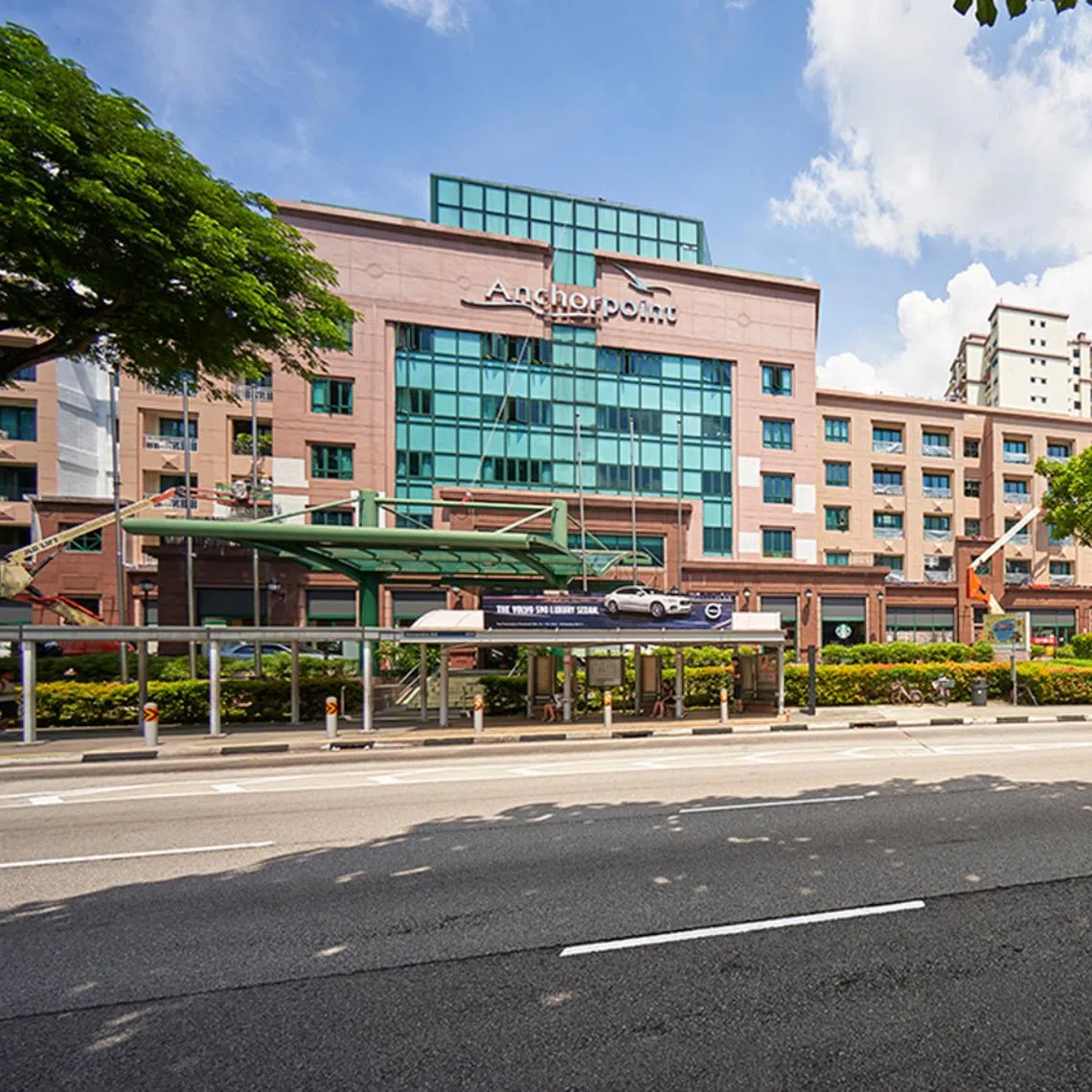 The retail mall is connected to The Anchorage, an adjacent 775-unit condominium, and to an overhead bridge linking to IKEA across the road.