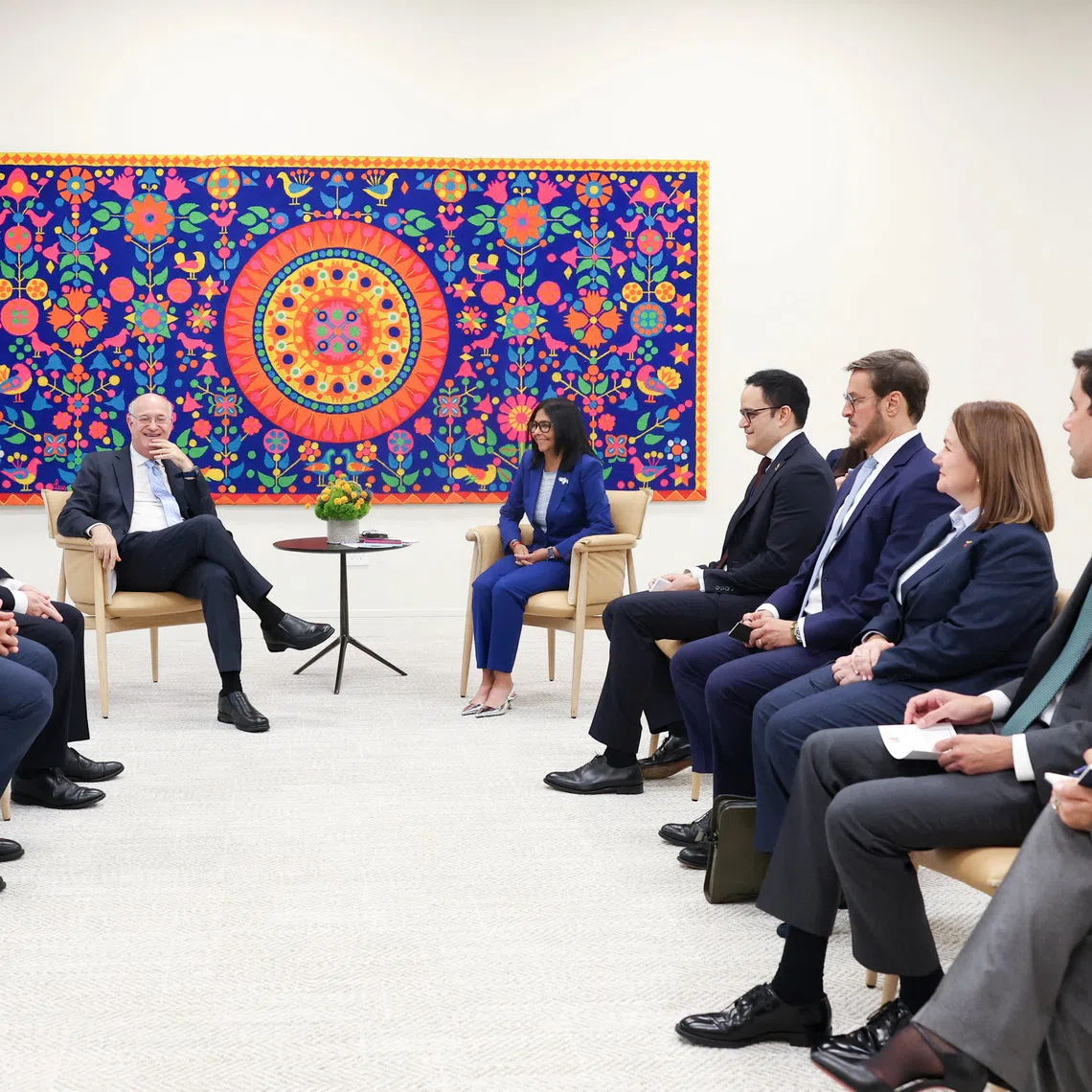 Venezuela's acting President Delcy Rodriguez meets with Inter-American Development Bank President Ilan Goldfajn ahead of the 81st session of the United Nations General Assembly in New York City, US, September 21, 2026. Miraflores Palace/Handout via REUTERS