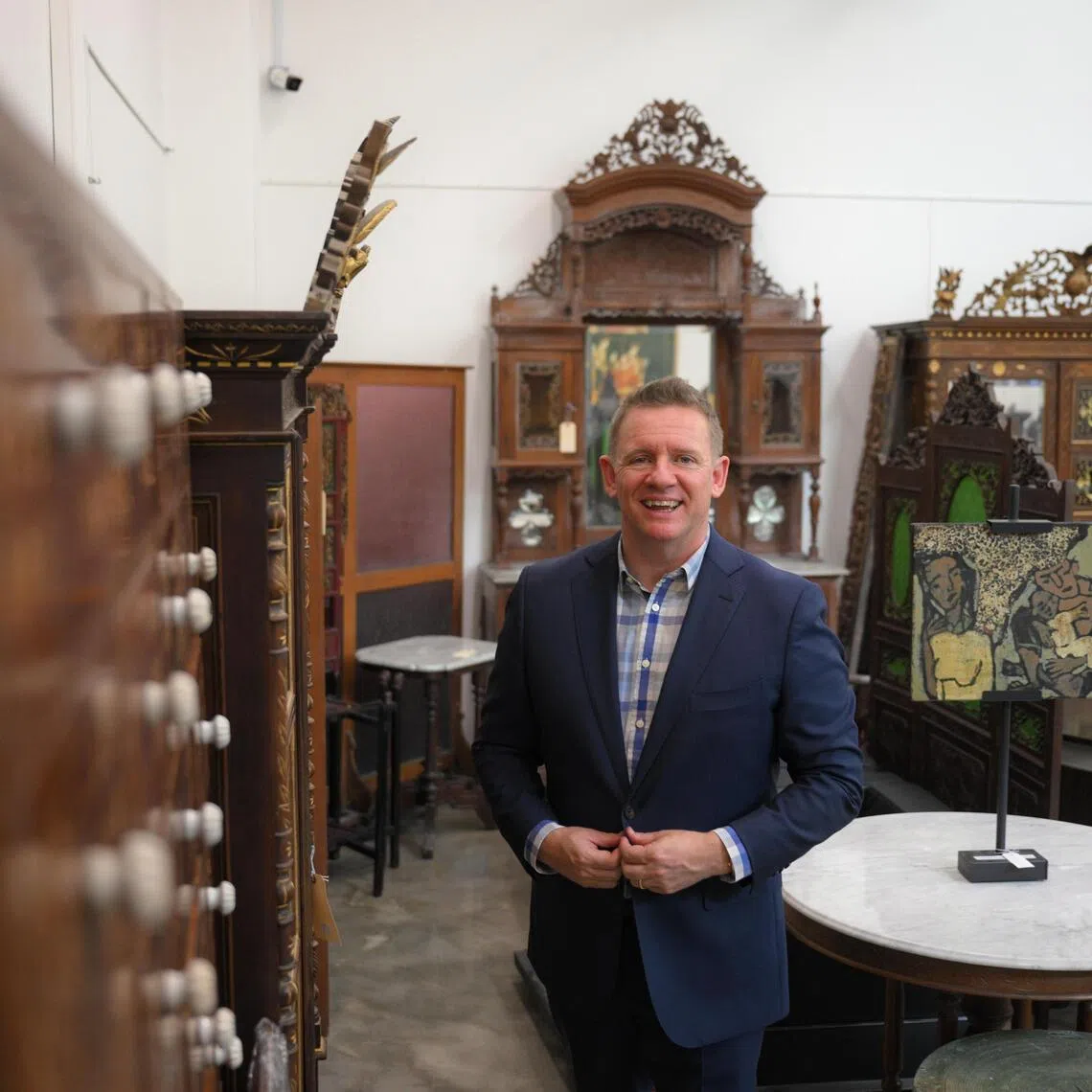Matthew Elton, the founder of Singapore online auction house Hotlotz, pictured at the Bukit Merah showroom on August 27, 2026.