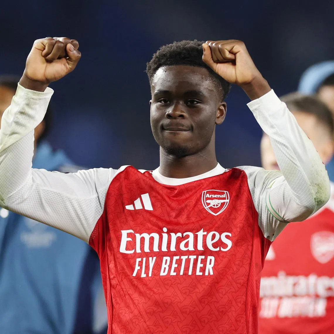 Soccer Football - Premier League - Brighton & Hove Albion v Arsenal - The American Express Community Stadium, Brighton, Britain - March 4, 2026 Arsenal's Bukayo Saka celebrates after the match Action Images via Reuters/Paul Childs