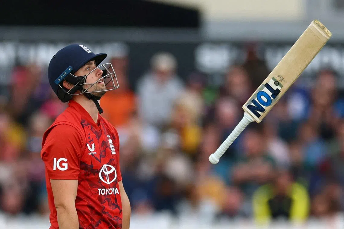 England's Will Jacks dejected after losing his wicket, at the Twenty20 International match between England and West Indies held at the Seat Unique Stadium, Bristol, Britain, on June 8, 2025.