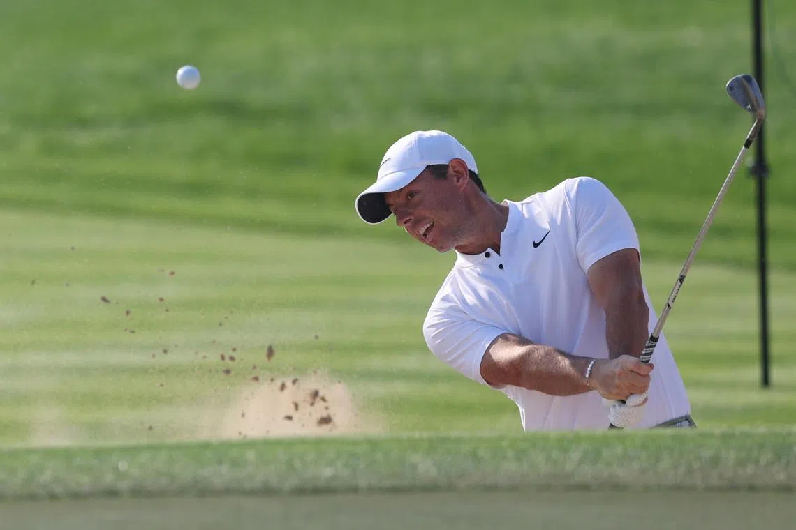 Rory McIlroy of Northern Ireland plays a bunker shot during the final round of the Dubai Desert Classic on Jan 21.