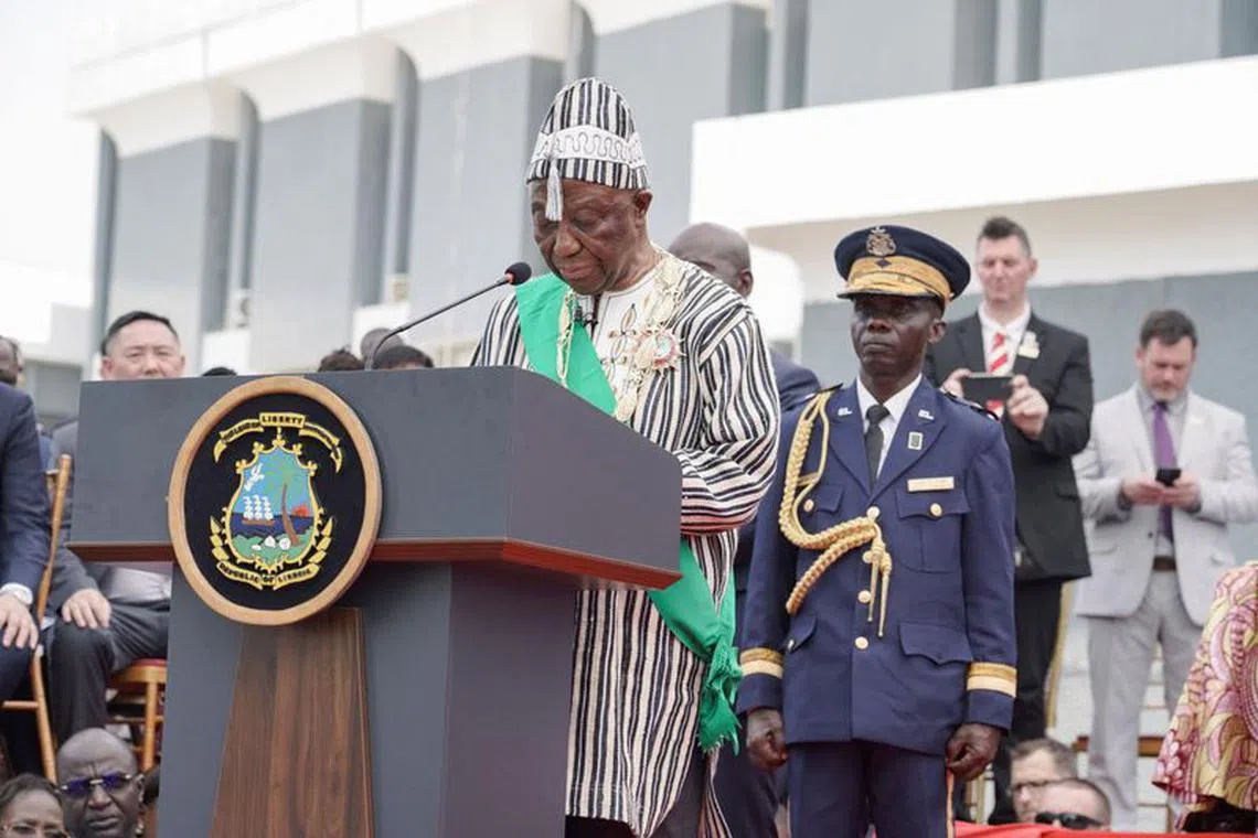 Liberia's president-elect Joseph Boakai, who defeated President George Weah in a runoff election gives a speech after he was sworn in as president during the inauguration ceremony in Monrovia, Liberia January 22, 2024. REUTERS/Carielle Doe/File Photo