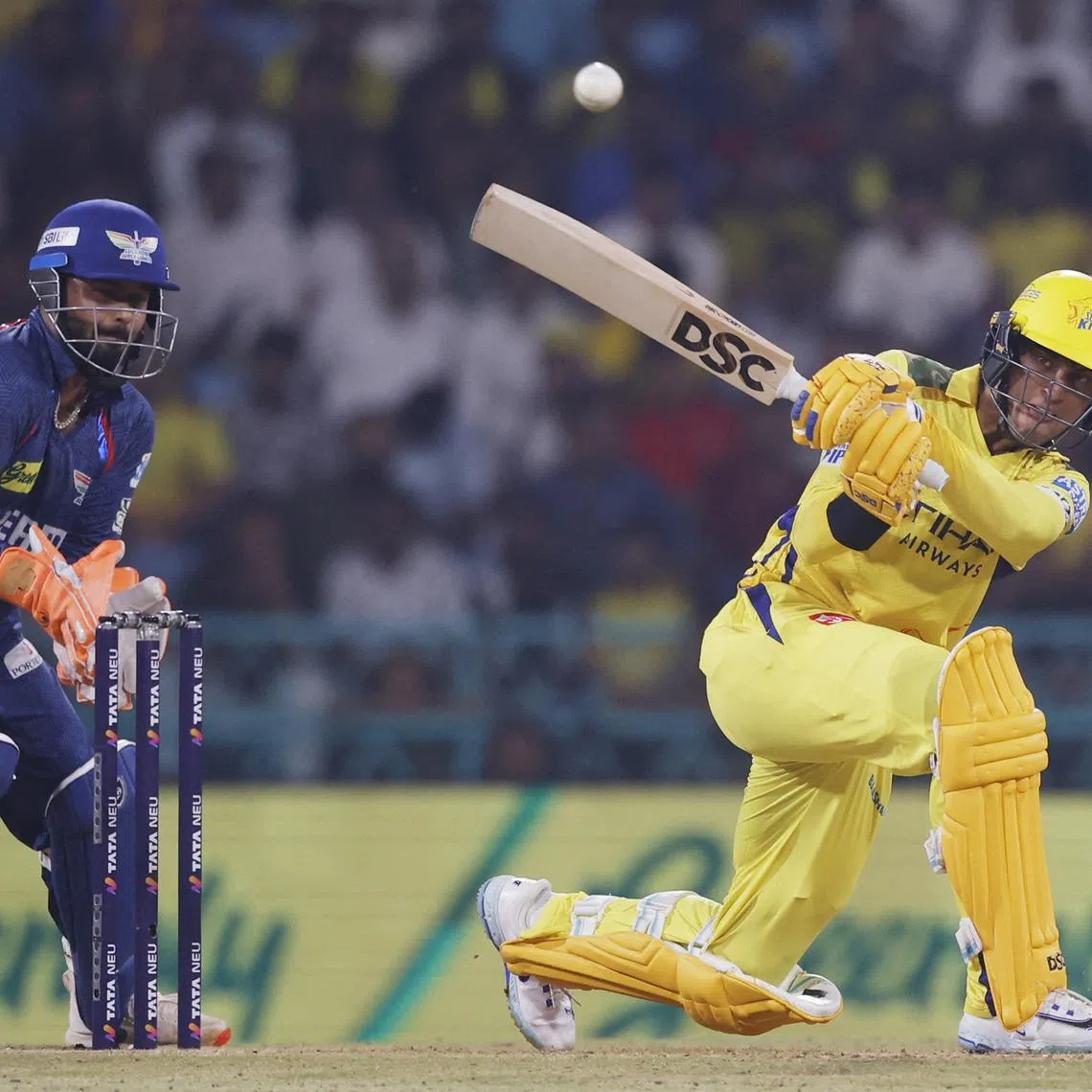 Cricket - Indian Premier League - IPL - Lucknow Super Giants v Chennai Super Kings - Bharat Ratna Shri Atal Bihari Vajpayee Ekana Cricket Stadium, Lucknow, India - April 14, 2025 Chennai Super Kings' Rachin Ravindra in action REUTERS/Adnan Abidi
