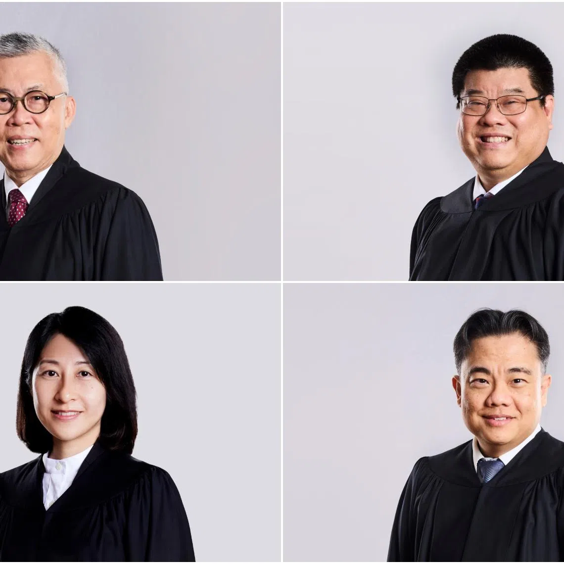 (Clockwise from top left) Justice Steven Chong Horng Siong, Judicial Commissioner Alex Wong Li Kok, Judicial Commissioner Christopher Tan Pheng Wee and Judicial Commissioner Kristy Tan.