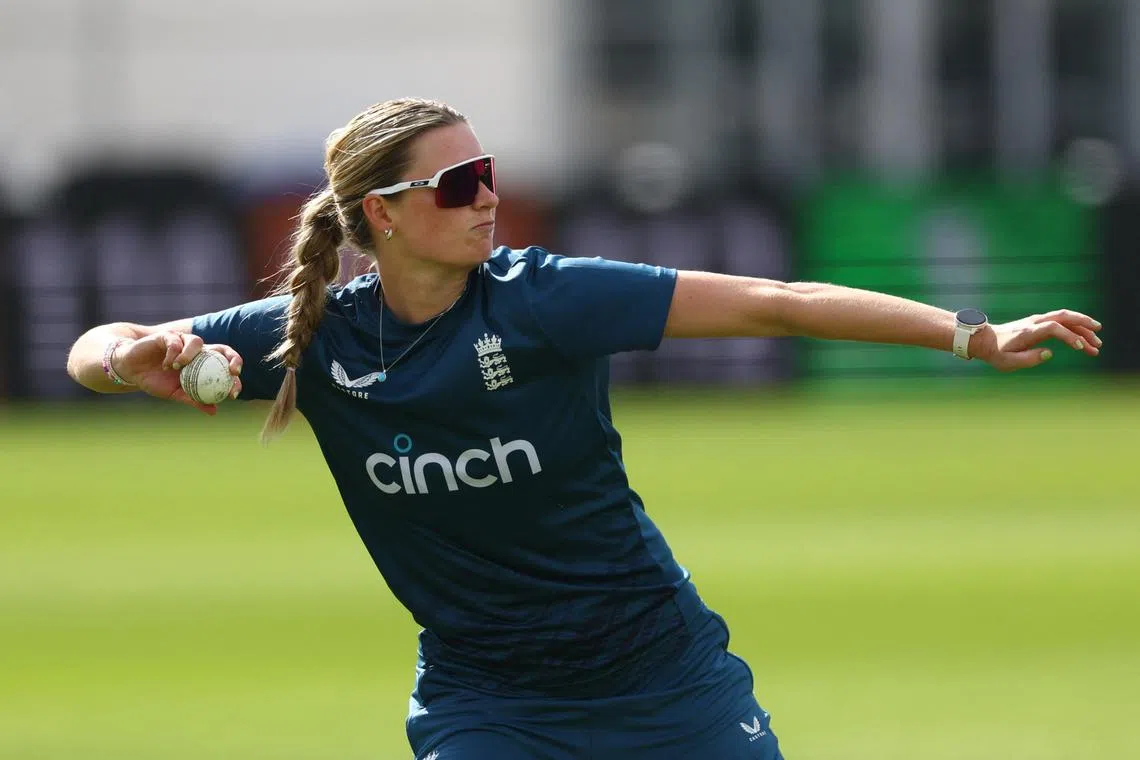 FILE PHOTO: Cricket - Women's T20 International - England v Sri Lanka Practice Sessions - The 1st Central County Ground Hove, Hove, Britain - August 30, 2023 England's Lauren Bell during practice Action Images via Reuters/Matthew Childs/File Photo