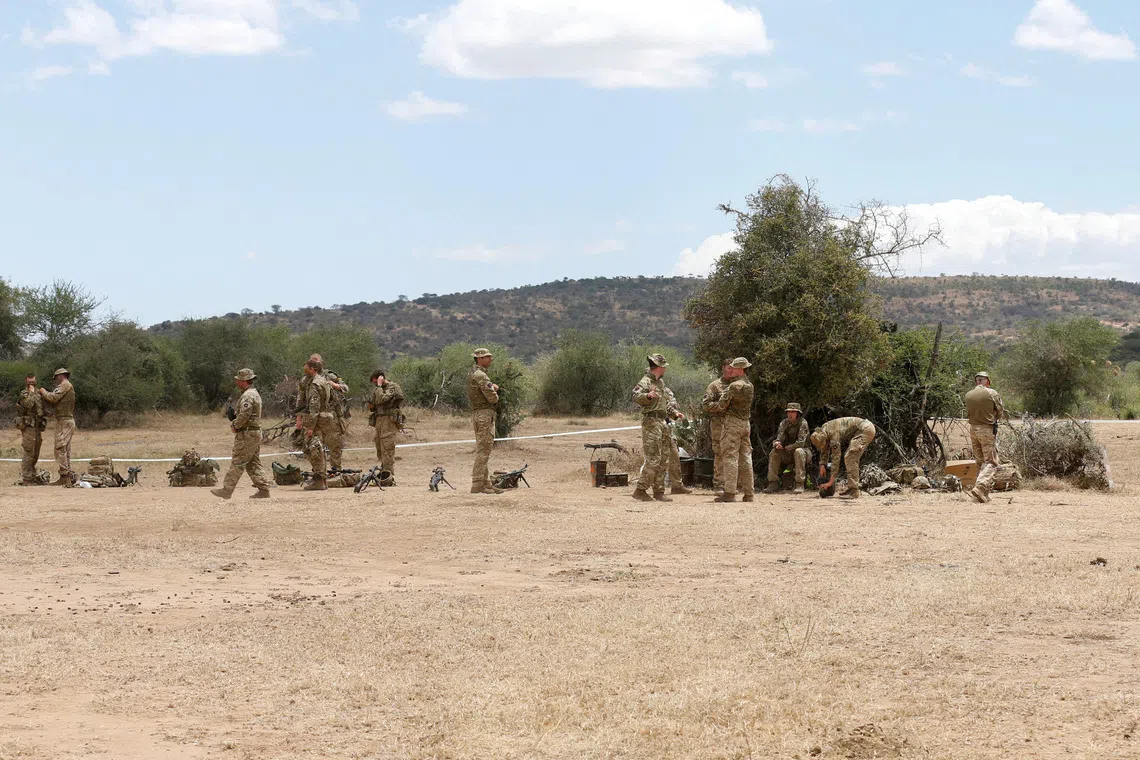 FILE PHOTO: Soldiers are seen during a training session under the British Army Training Unit Kenya (BATUK), at a camp in Laikipia, Kenya September 30, 2018. Picture taken September 30, 2018. REUTERS/Thomas Mukoya/File Photo