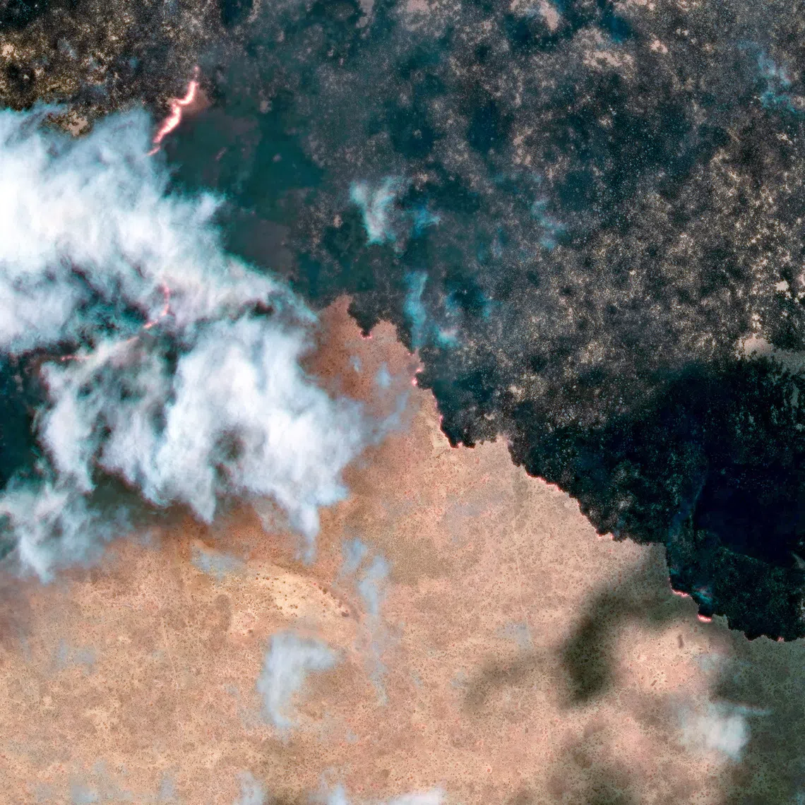A satellite image shows an overview of Namibia, where wildfires have scorched over a third of Etosha National Park, September 26, 2025. Maxar Technologies/Handout via REUTERS
