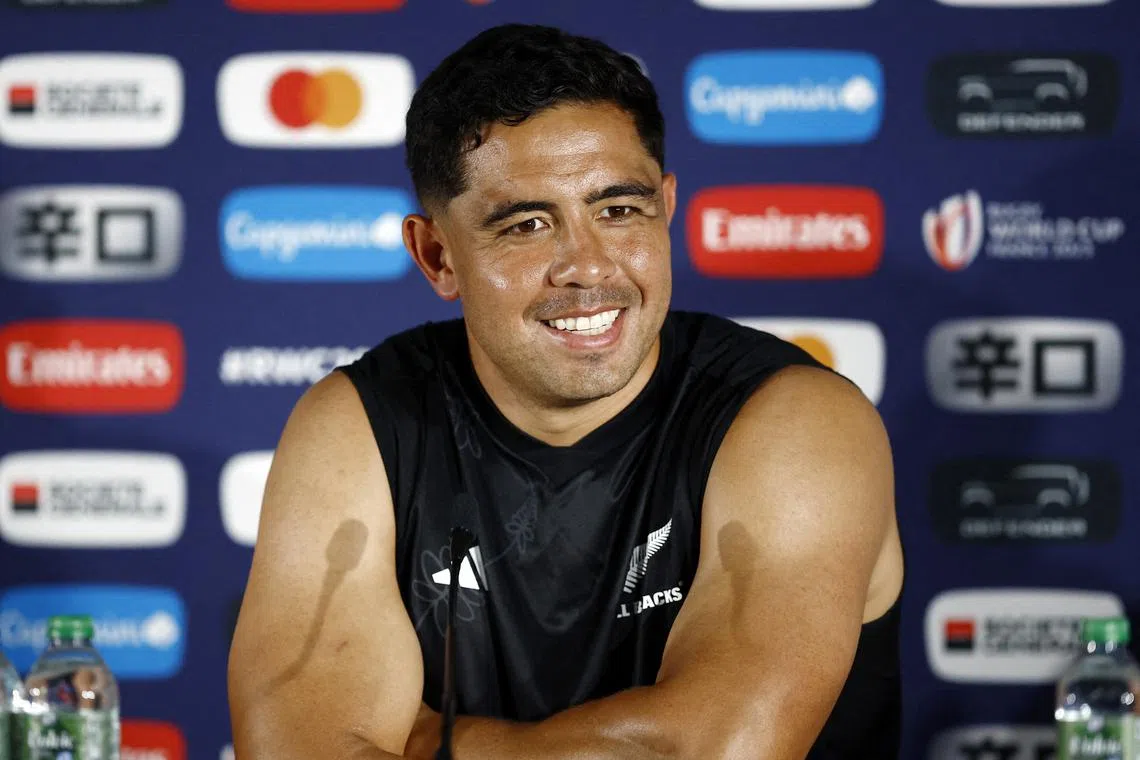 FILE PHOTO: Rugby Union - Rugby World Cup 2023 - New Zealand Press Conference - Stadium Municipal de Toulouse, Toulouse, France - September 14, 2023  New Zealand's Anton Lienert-Brown during the press conference REUTERS/Stephane Mahe/FIle Photo