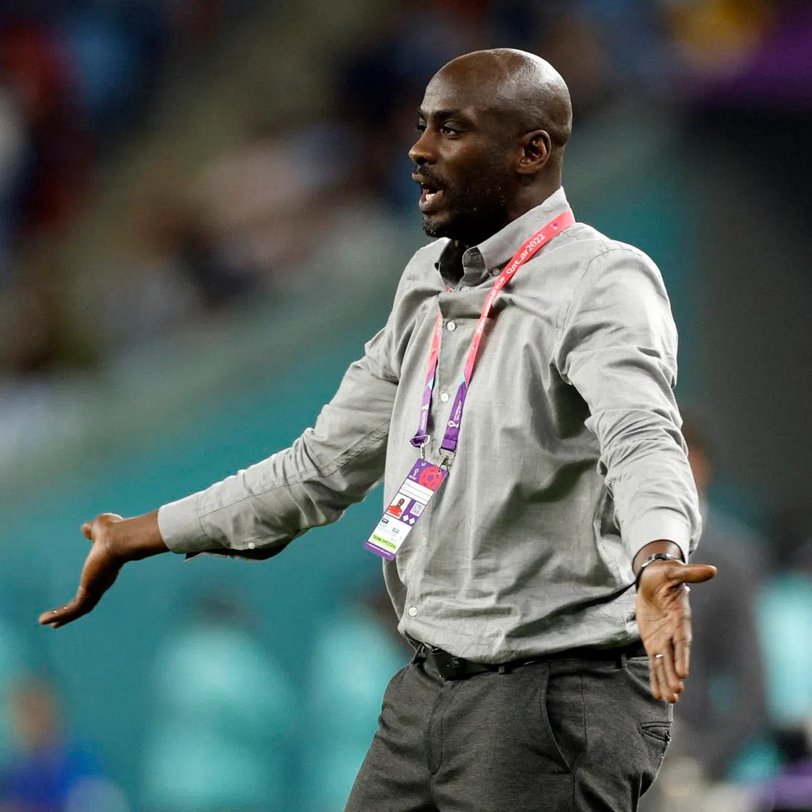 FILE PHOTO: Soccer Football - FIFA World Cup Qatar 2022 - Group H - Ghana v Uruguay - Al Janoub Stadium, Al Wakrah, Qatar - December 2, 2022 Ghana coach Otto Addo reacts REUTERS/John Sibley/File Photo