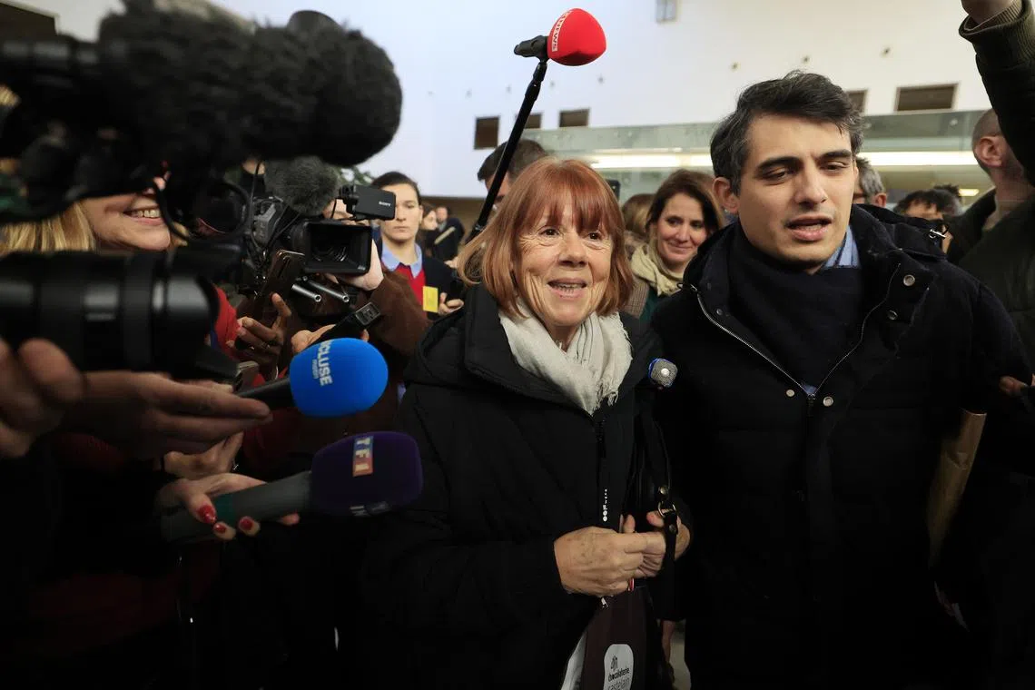 epa11780331 Gisele Pelicot (L), escorted by her lawyer Stephane Babonneau (R), leaves the criminal court where her ex-husband Dominique Pelicot stands trial, in Avignon, South of France, 16 December 2024. Dominique Pelicot is accused of drugging and raping his then-wife, Gisele Pelicot. He is also accused of inviting dozens of men to rape her while she was unconscious at their home in Mazan, France, between 2011 and 2020. Fifty other men are facing trial for their alleged involvement. Dominique Pelicot could face a maximum sentence of 20 years in prison if convicted.  EPA-EFE/Guillaume Horcajuelo