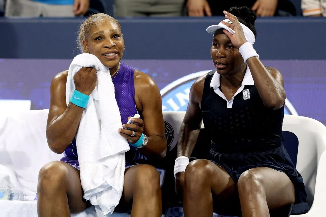 Serena (left) and Venus Williams were side by side for the first time since the 2022 US Open.