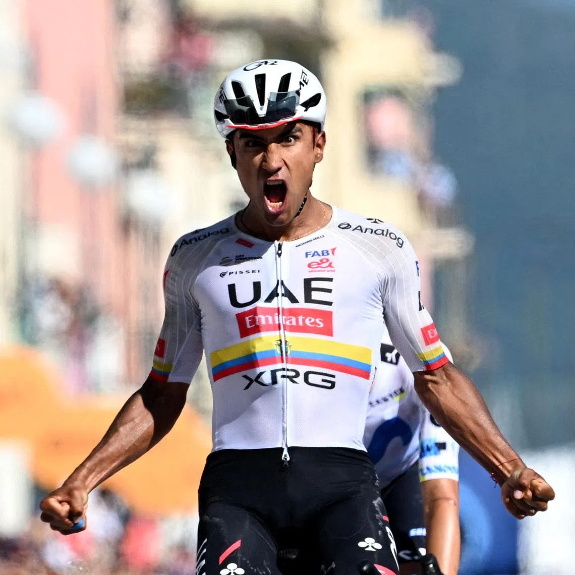 Cycling - Giro d'Italia - Stage 11 - Porcari to Chiavari - Italy - May 20, 2026 UAE Team Emirates - XRG's Jhonatan Narvaez celebrates winning stage 11 REUTERS/Jennifer Lorenzini