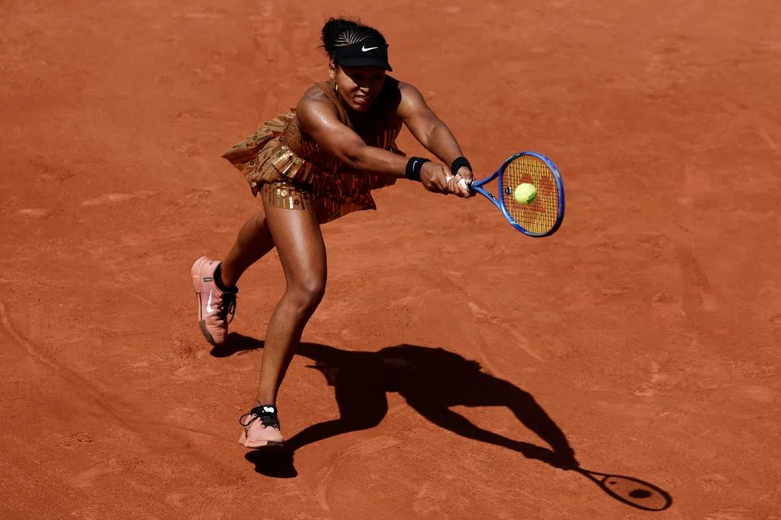 Tennis - French Open - Roland Garros, Paris, France - May 28, 2026 Japan's Naomi Osaka in action during her second round match against Croatia's Donna Vekic REUTERS/Benoit Tessier