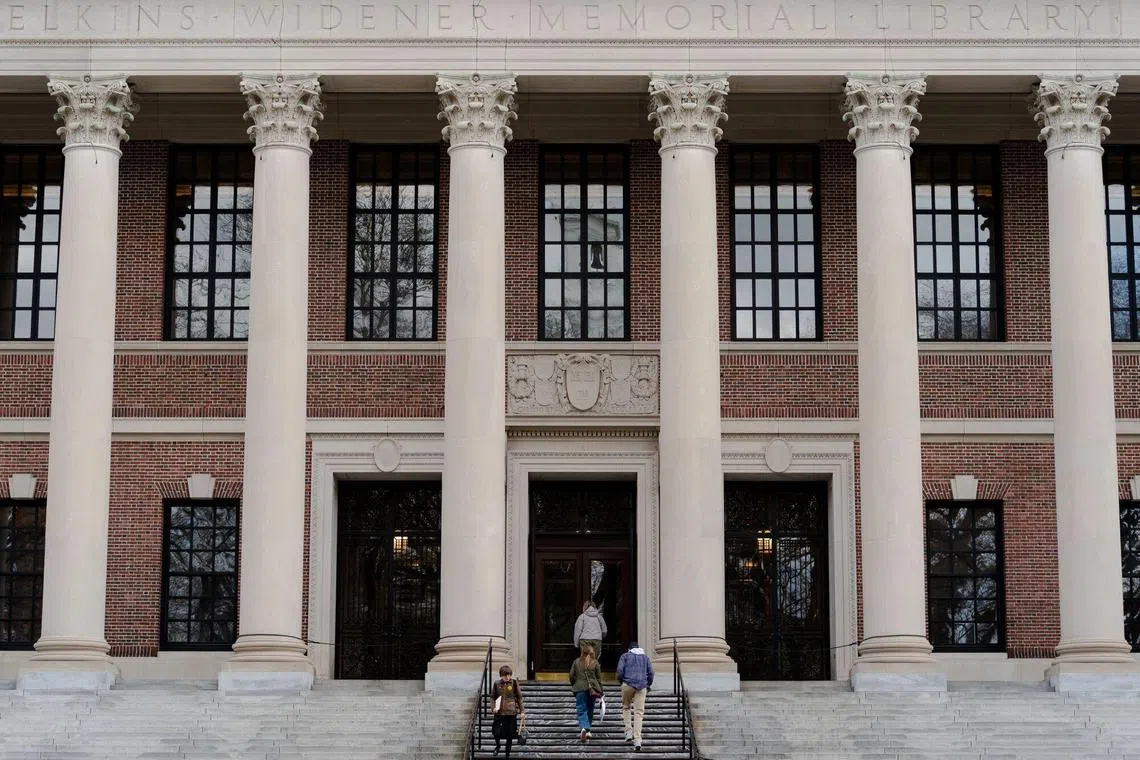 The Harry Elkins Widener Memorial Library on the Harvard University campus in Cambridge, Massachusetts, on  April 16. 