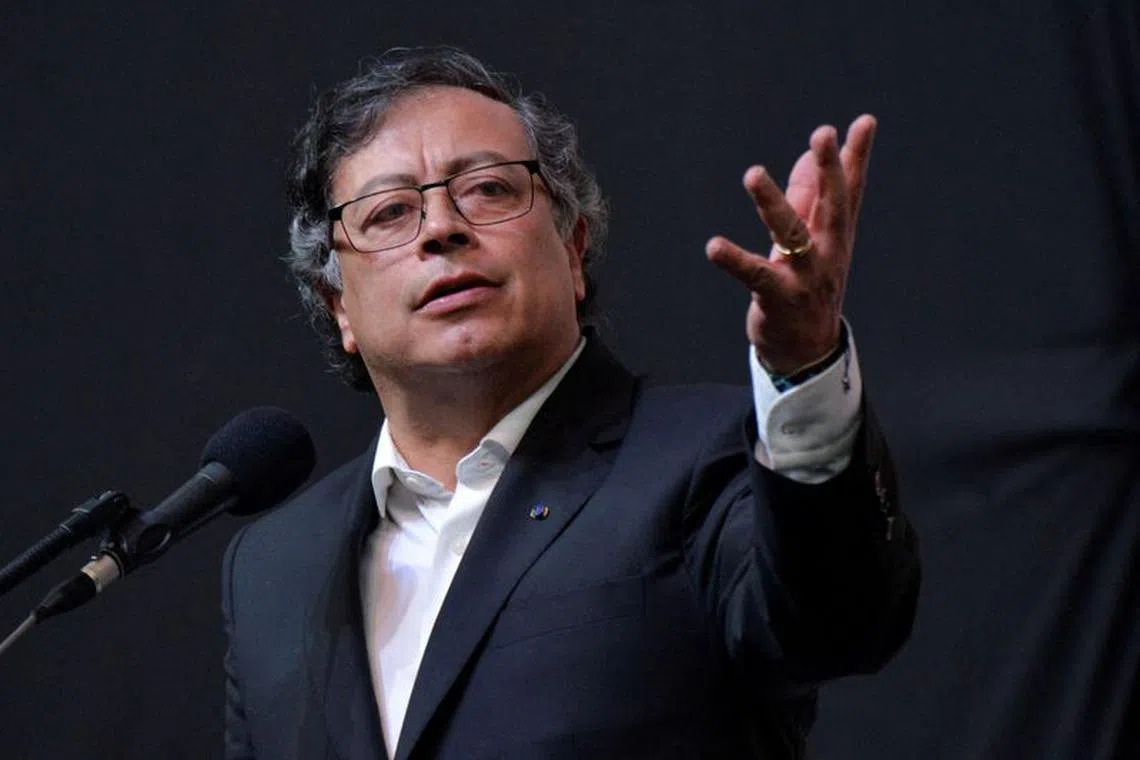FILE PHOTO: Colombian President Gustavo Petro speaks during an event with peace negotiators of Colombia's government and the National Liberation Army (ELN) rebels, in Bogota, Colombia August 3, 2023. REUTERS/Vannessa Jimenez/File Photo