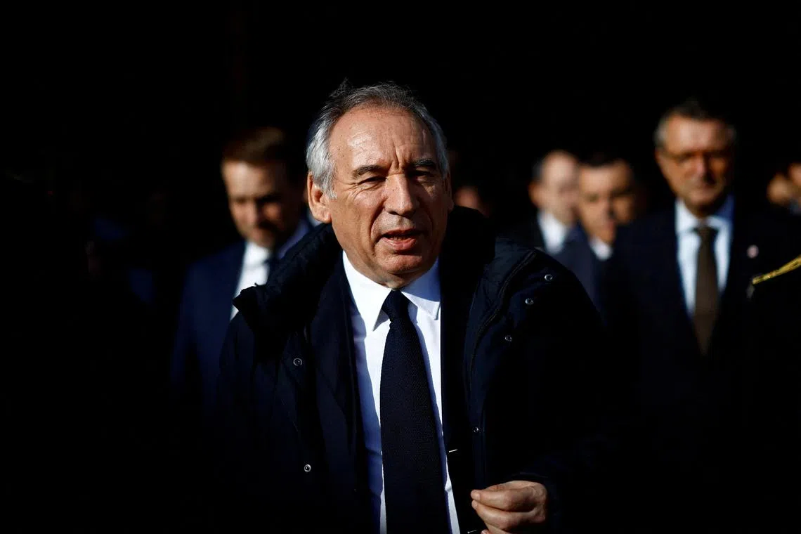 FILE PHOTO: French Prime Minister Francois Bayrou leaves after a visit at the Alstom factory in Aytre, near La Rochelle, France, March 14, 2025. REUTERS/Stephane Mahe/File Photo