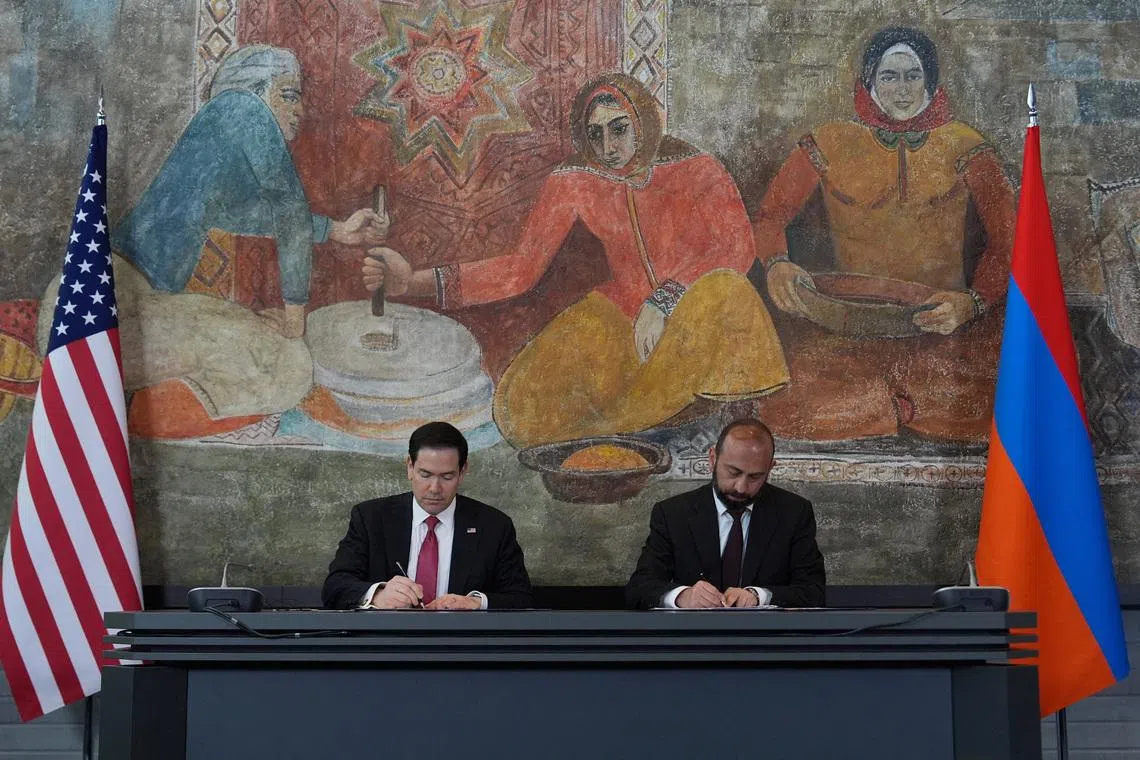 U.S. Secretary of State Marco Rubio participates in a signing ceremony with Armenia's Foreign Minister Ararat Mirzoyan in Yerevan, Armenia, May 26, 2026.  Julia Demaree Nikhinson/Pool via REUTERS