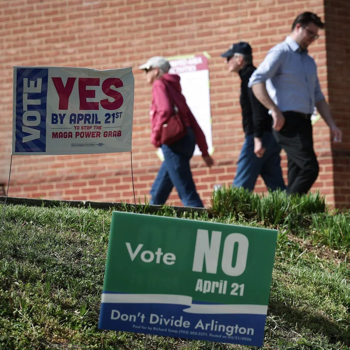 Voters arriving to cast their ballots on allowing the Virginia General Assembly to redraw congressional districts, on April 21, in Arlington, Virginia.