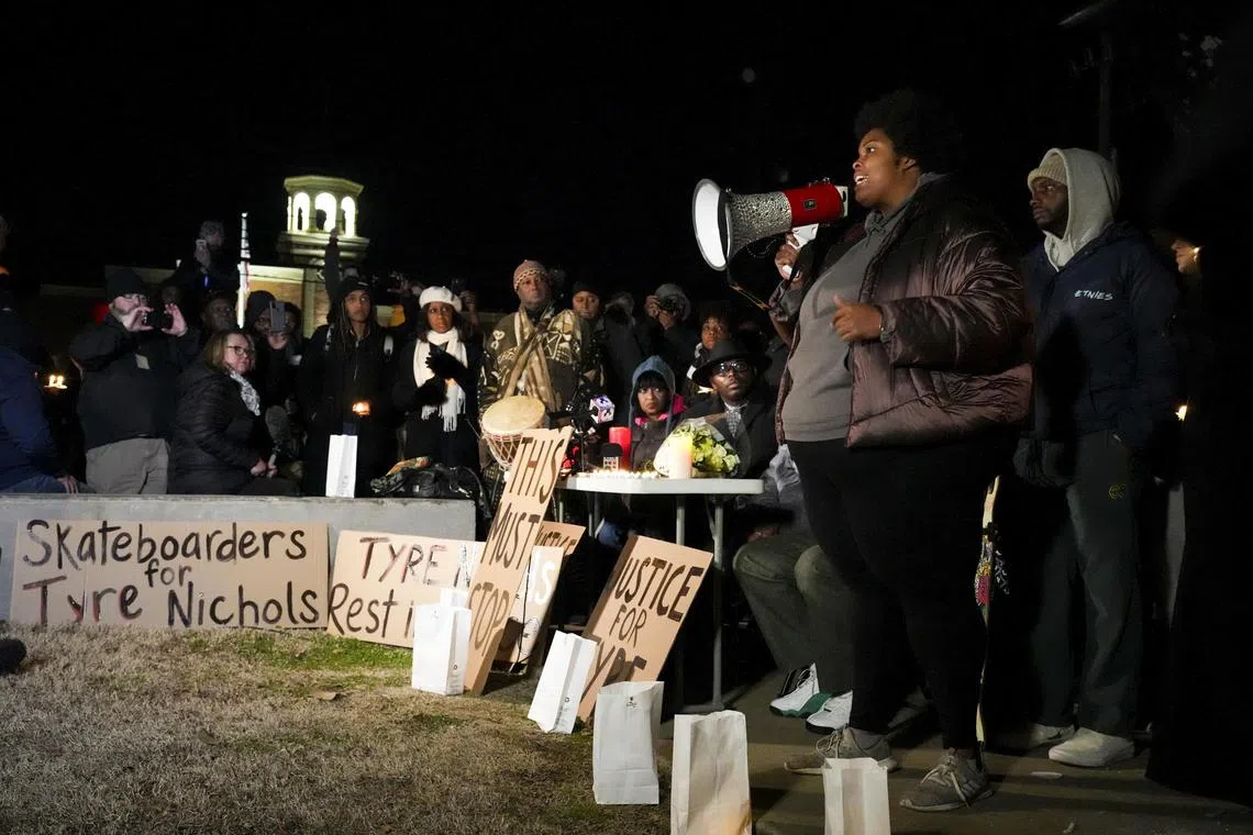 The family of Tyre Nichols and members of the community during a candlelight vigil in Memphis, on Jan 26, 2023.