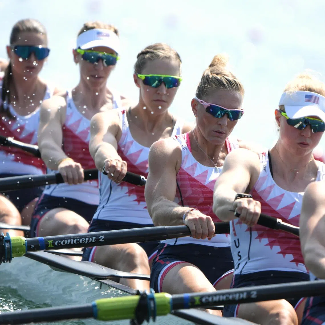 (For Kim’s feature)  American rower Meghan Musnicki (third from right) in action during the Paris 2024 Olympics Women’s Rowing Eight heats held on July 29, 2024.