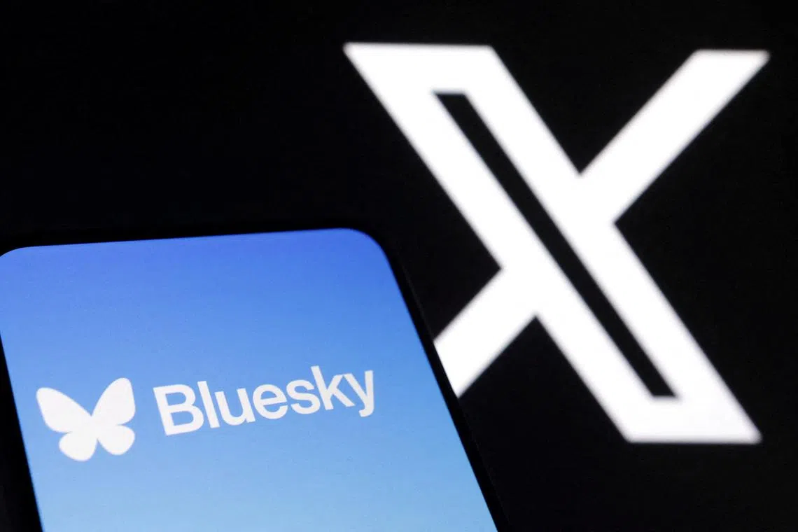 FILE PHOTO: Bluesky and X app logos are seen in this illustration taken November 19, 2024. REUTERS/Dado Ruvic/Illustration/File Photo