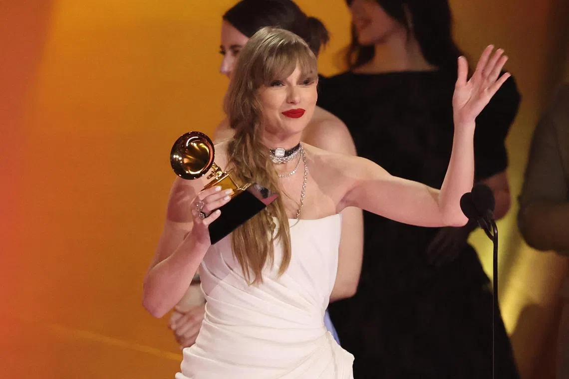 Taylor Swift is the first artiste to win Album of the Year four times at the Grammy Awards. 