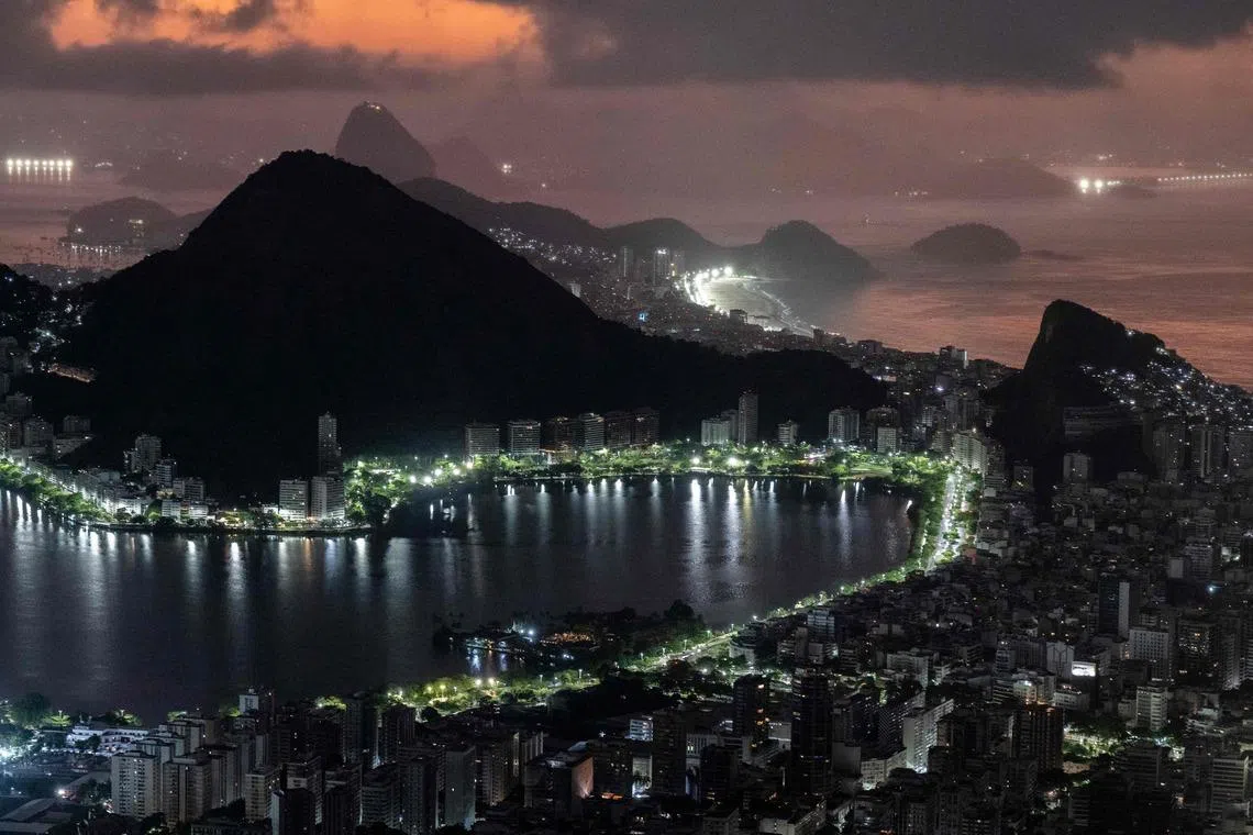 A view of Rodrigo de Freitas Lagoon (front) and Guanabara bay (behind) in Rio de Janeiro, Brazil on April 21.