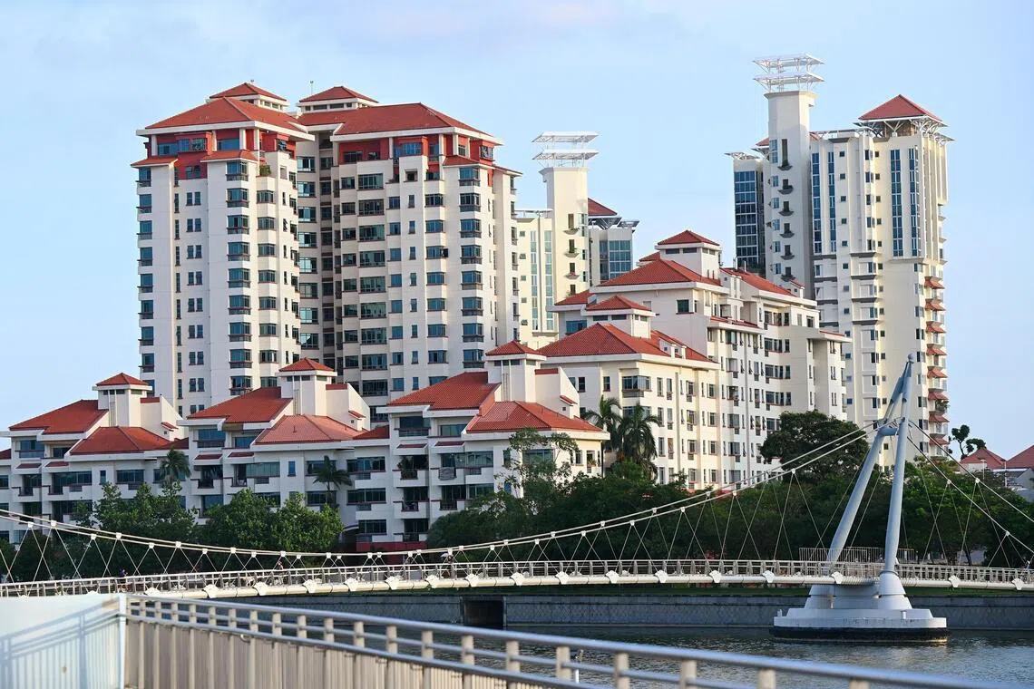 Pixgeneric / generic picture taken on 26 March 2024 of condominiums at Tanjong Rhu District in Singapore. 
Resale condo volume and prices saw a slight uptick in February, attributed to the Chinese New Year festivities. Despite a sluggish start to the year, analysts remain optimistic about the market's prospects, with expectations that resale transactions could start to pick up in the coming months.
