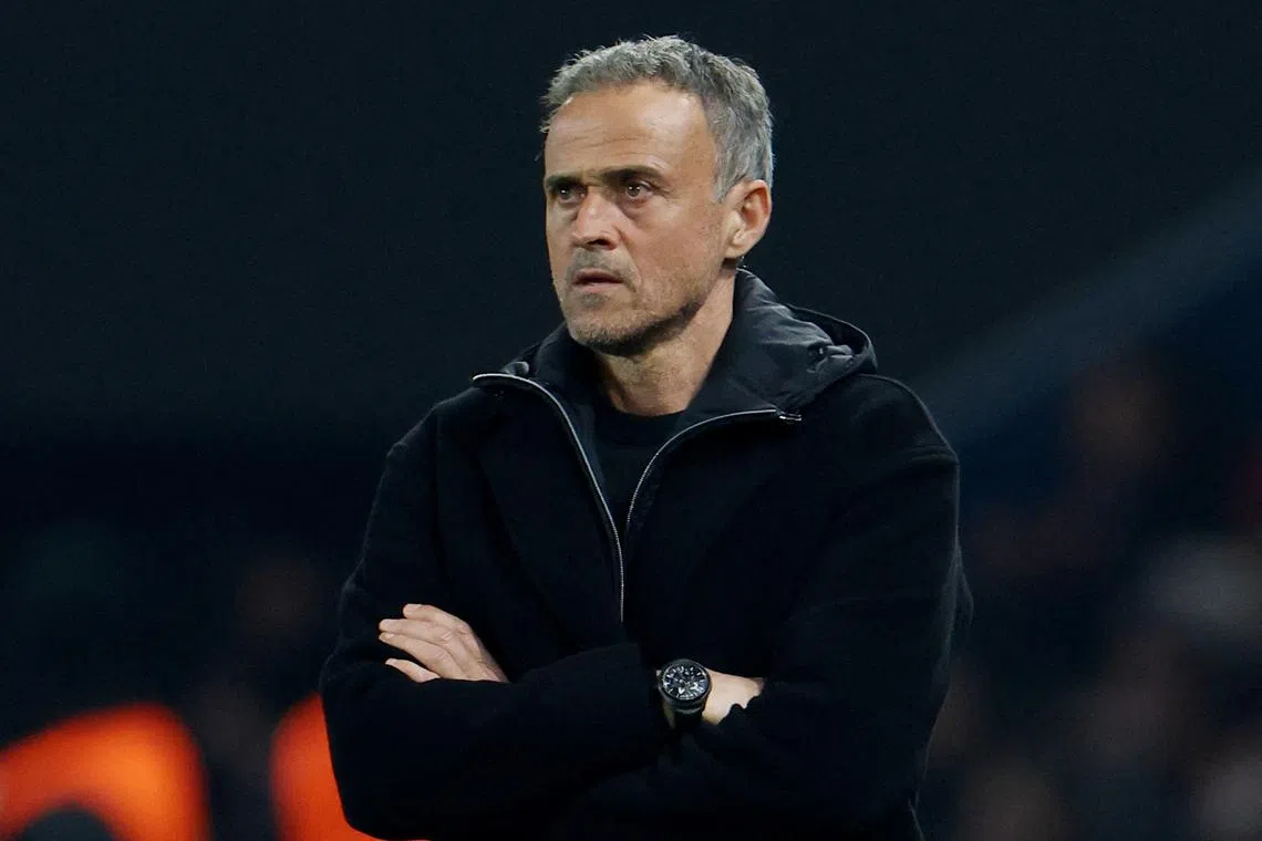 FILE PHOTO: Soccer Football - Champions League - Round of 16 - First Leg - Paris St Germain v Liverpool - Parc des Princes, Paris, France - March 5, 2025 Paris St Germain coach Luis Enrique REUTERS/Sarah Meyssonnier/File Photo