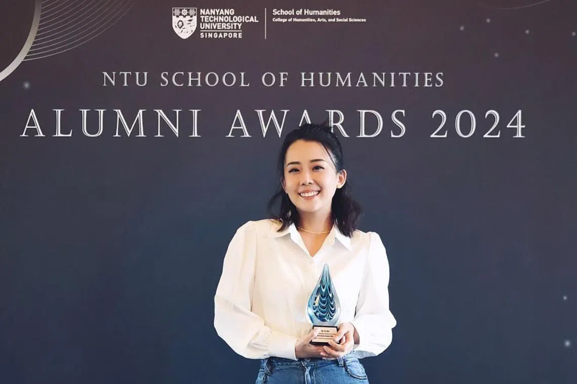 Local actress Jernelle Oh received the NTU School of Humanities Outstanding Young Alumni Award.