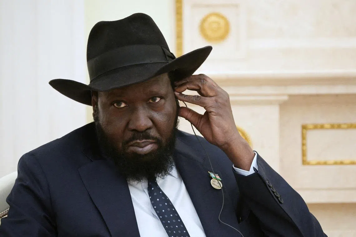 FILE PHOTO: South Sudan's President Salva Kiir attends a meeting with Russia's President Vladimir Putin at the Kremlin in Moscow, Russia, September 28, 2023. Sputnik/Vladimir Astapkovich/Pool via REUTERS/File Photo