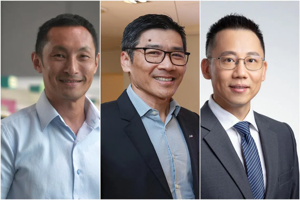 (From left) SingPost’s group CEO Vincent Phang and group CFO Vincent Yik, and CEO of the company’s international business unit Li Yu.