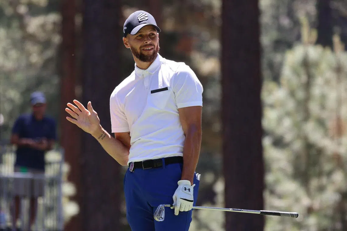 Stephen Curry ran all the way to the green in celebration after scoring a hole-in-one.